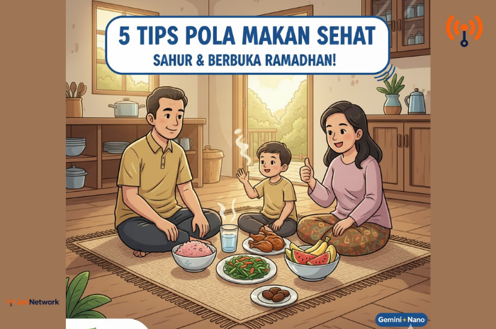 Ilustrasi menu sahur sehat dengan kurma air putih nasi sayur buah untuk puasa Ramadhan 2026