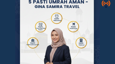Infografis 5 PASTI Umrah Aman bersama Gina Samira Travel Sumedang penjelasan detail izin jadwal terbang hotel visa