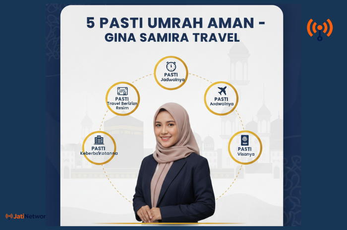 Infografis 5 PASTI Umrah Aman bersama Gina Samira Travel Sumedang penjelasan detail izin jadwal terbang hotel visa