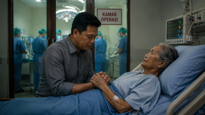 Seorang anak menggenggam tangan ibunya sebelum operasi amputasi di rumah sakit.