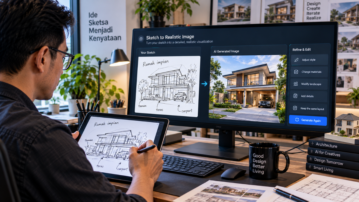 Ilustrasi fitur Sketch ChatGPT mengubah coretan menjadi gambar realistis